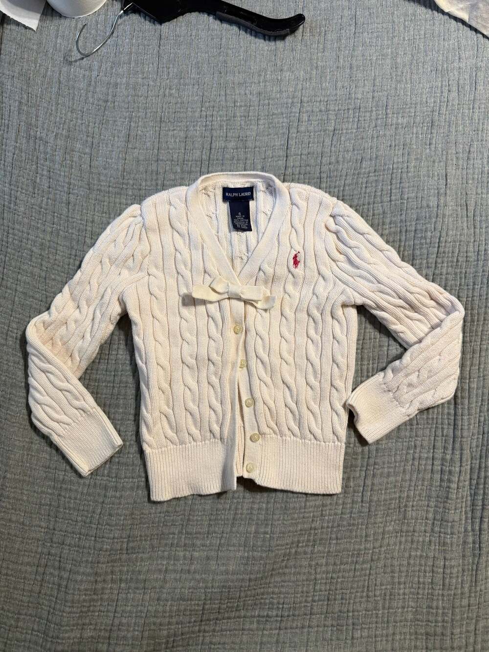 Ralph Lauren Girl’s Knit Cardigan 100% Cotton Cream Off White Size 6 Youth Kids